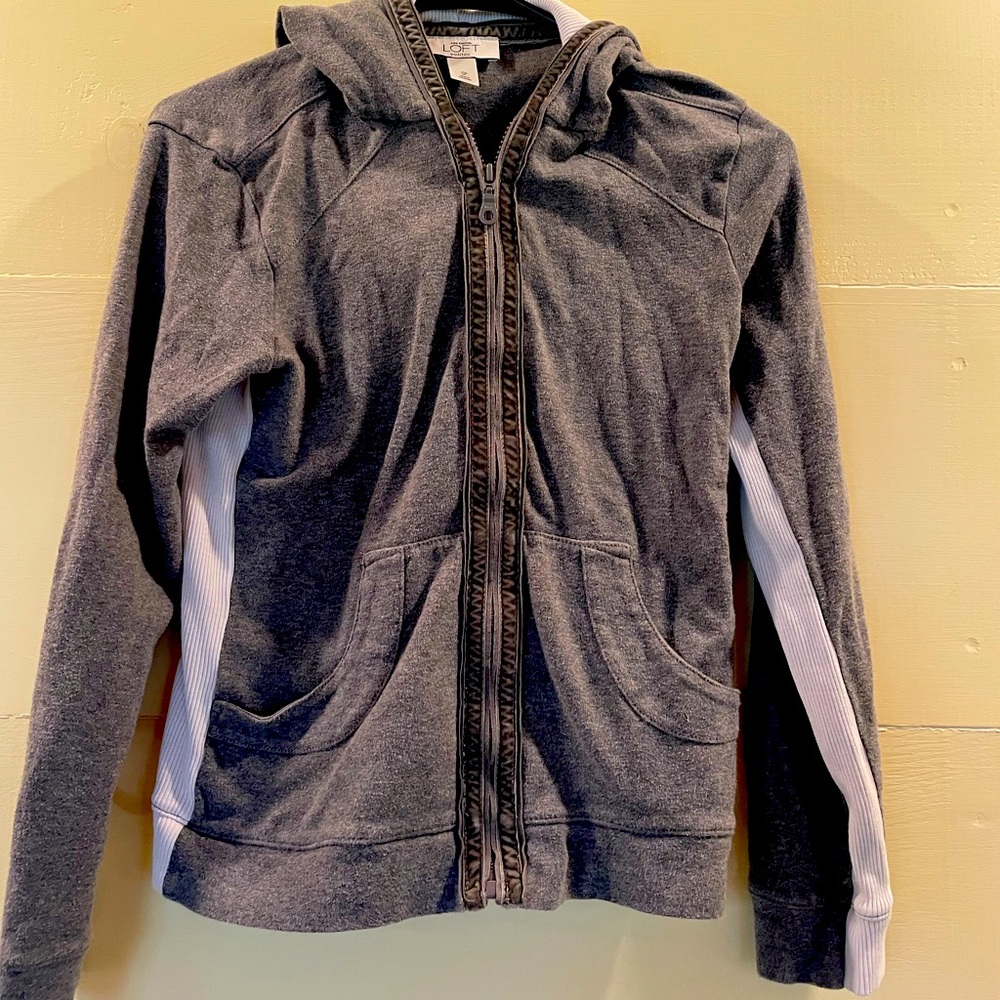 Loft Gray and White Zip-Up Hoodie